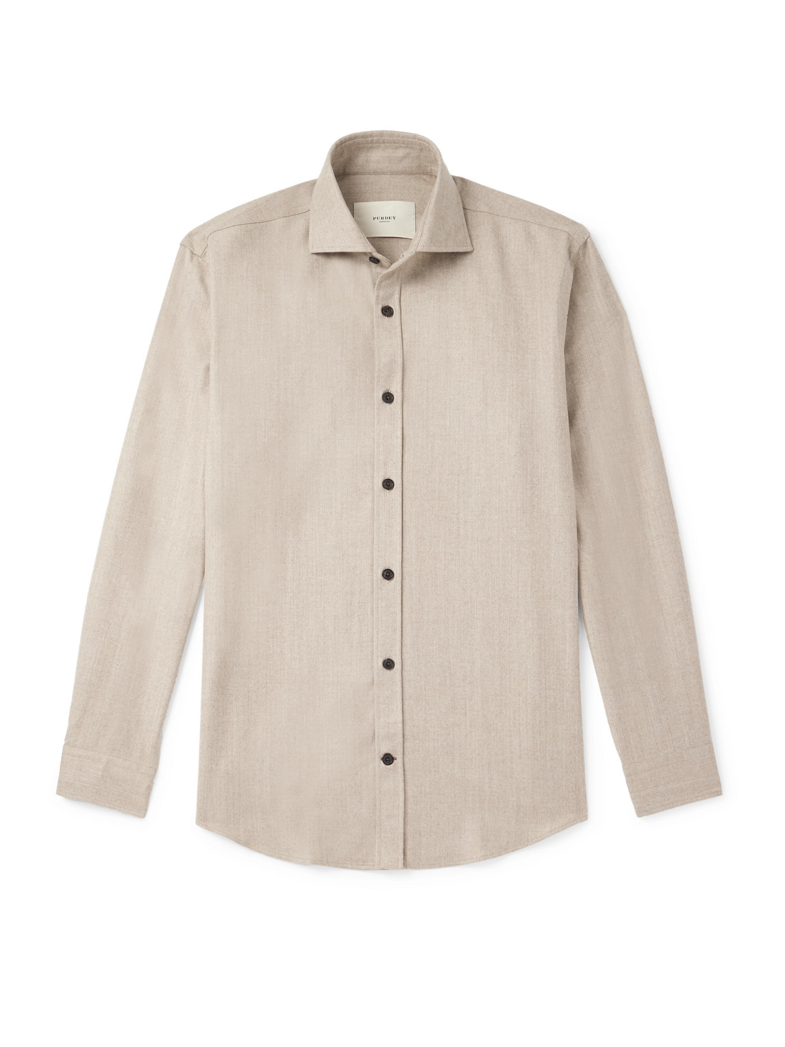 Purdey Cutaway-collar Wool And Cashmere-blend Shirt In Neutral