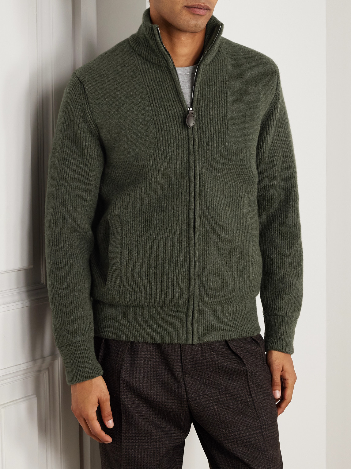 Purdey Orkney Ribbed-knit Wool Zip-up Cardigan In Green