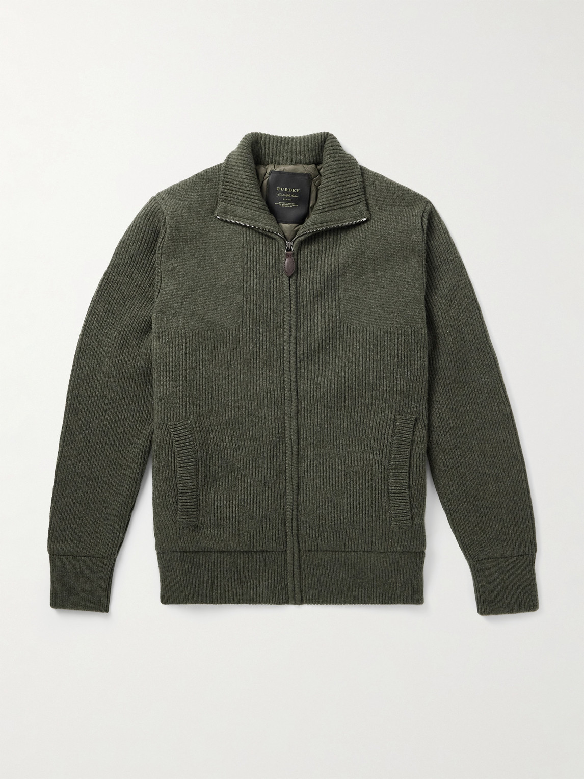 Purdey Orkney Ribbed-knit Wool Zip-up Cardigan In Green