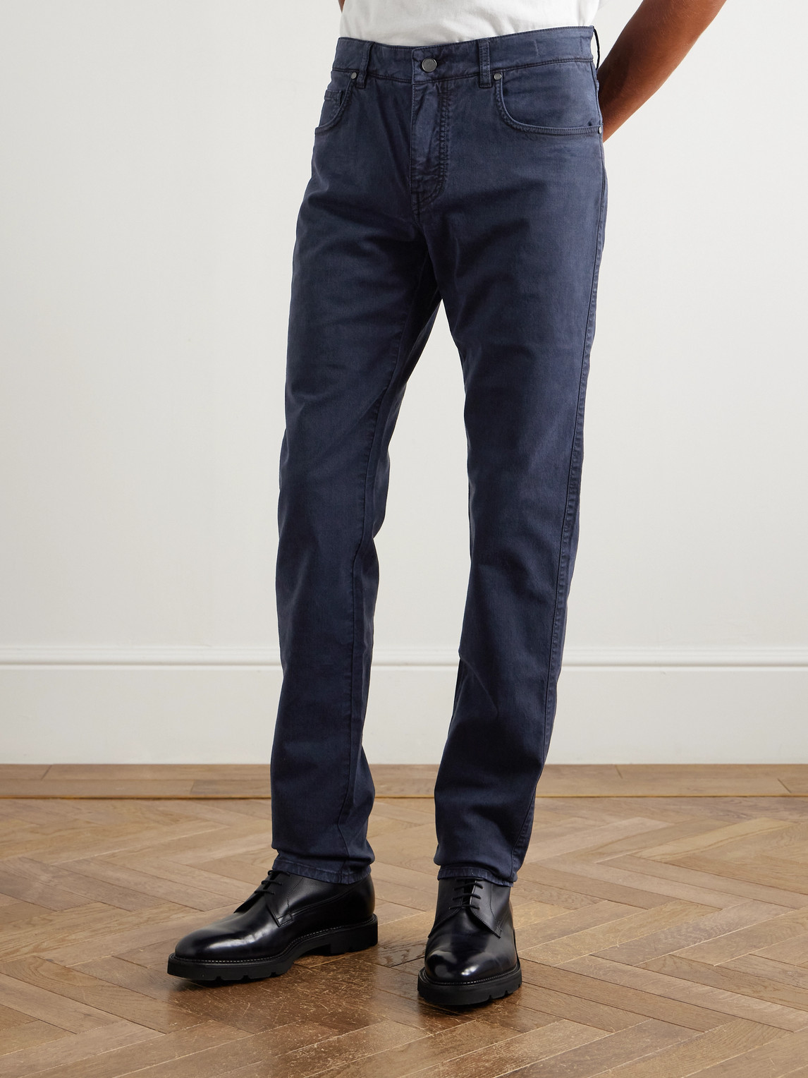 Straight-Leg Cotton-Blend Twill Trousers Slim-Fit