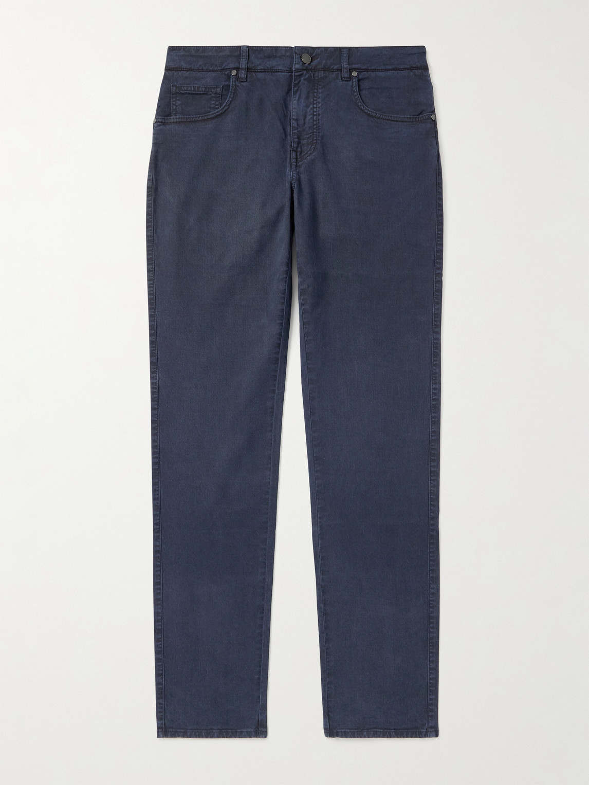 Purdey Slim-fit Straight-leg Cotton-blend Twill Trousers In Blue