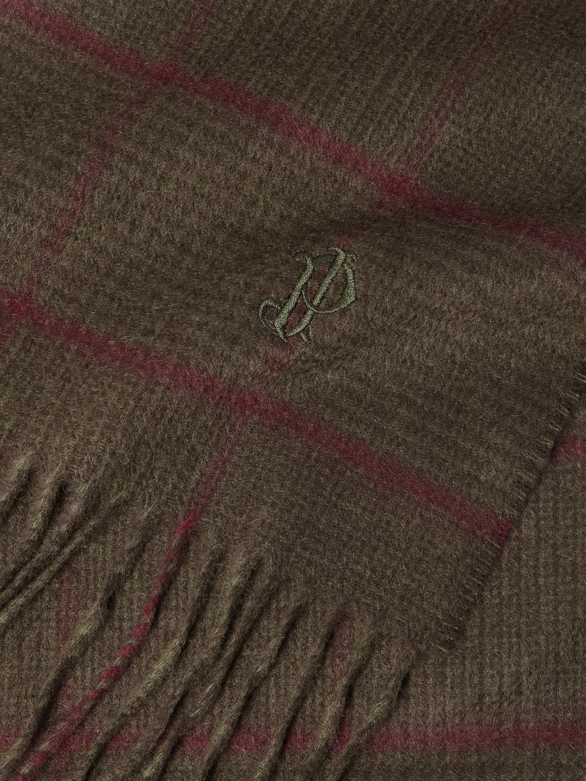  Purdey - Logo-embroidered Frayed Prince Of Wales Checked Cashmere Scarf - Men - Green 