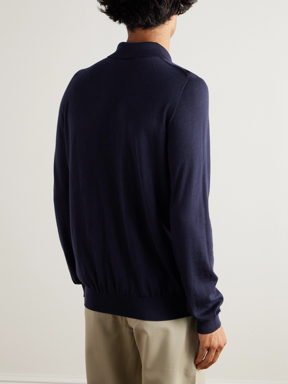 Purdey Logo-embroidered Merino Wool Polo Shirt In Blue