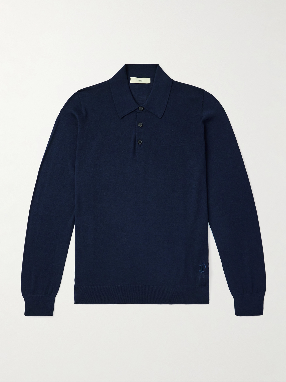 Purdey Logo-embroidered Merino Wool Polo Shirt In Blue