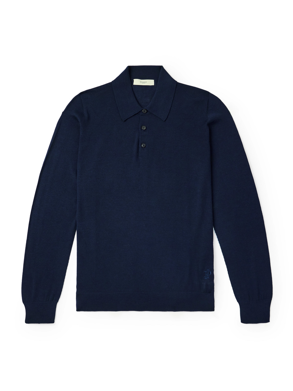 Purdey Logo-embroidered Merino Wool Polo Shirt In Blue