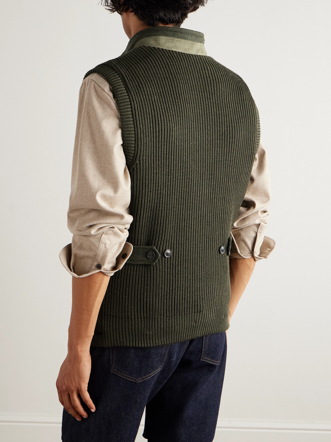 Purdey Padded Herringbone Wool-blend Gilet In Green