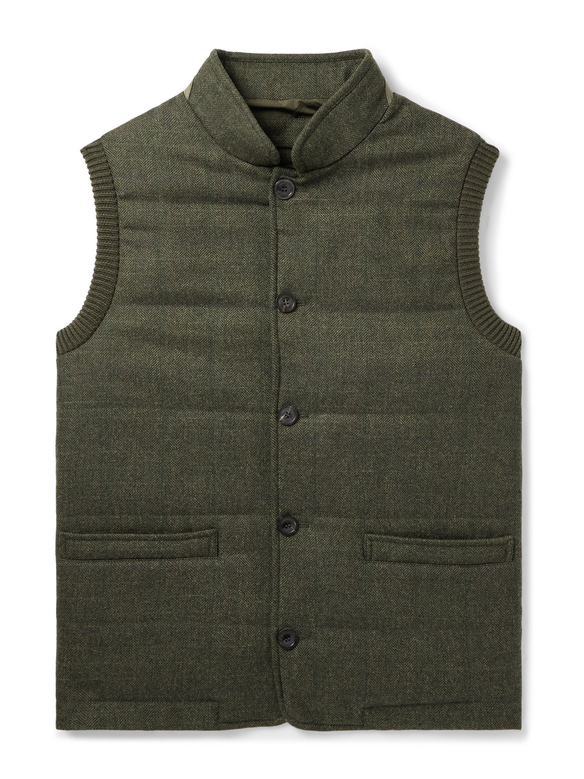Purdey Padded Herringbone Wool-blend Gilet In Green