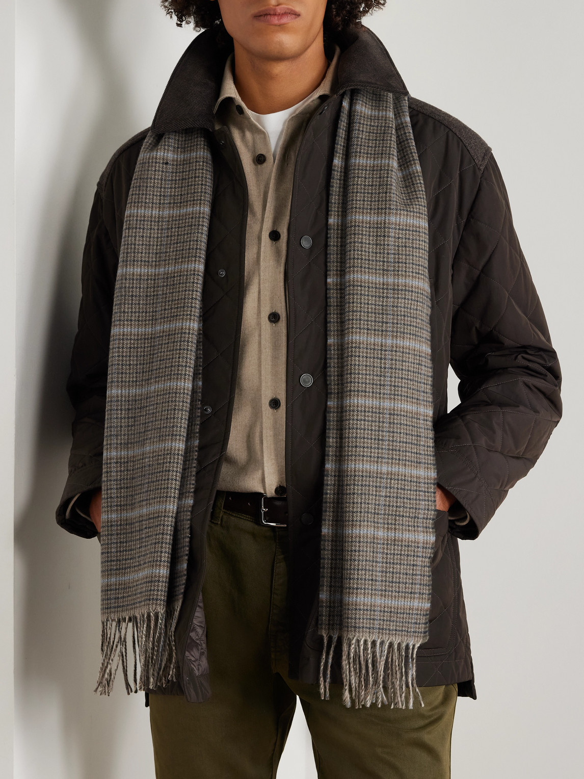 Purdey Tom Fringed Checked Wool And Cashmere-blend Scarf In Multi