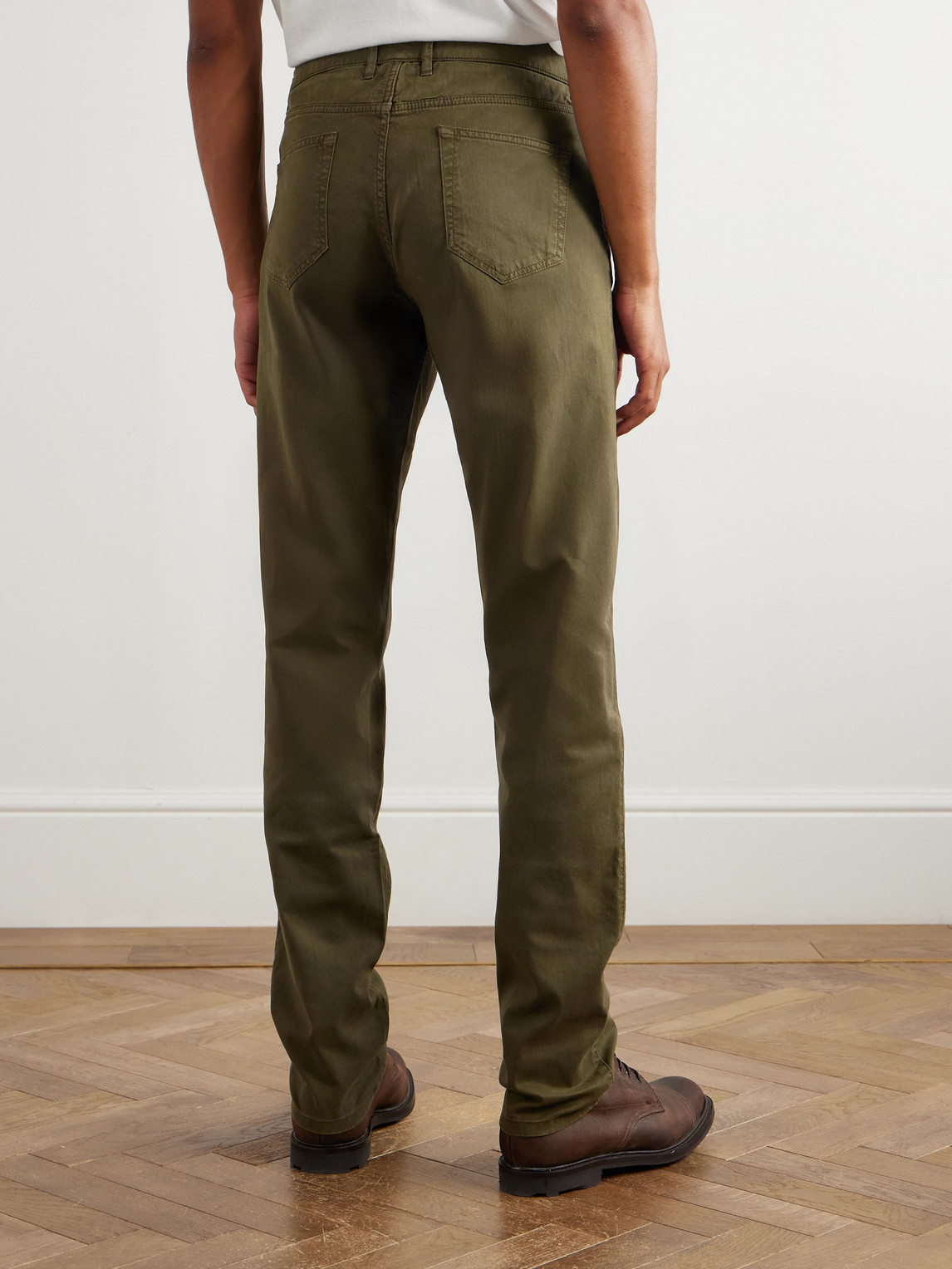 Purdey Slim-fit Straight-leg Cotton-blend Twill Trousers In Green