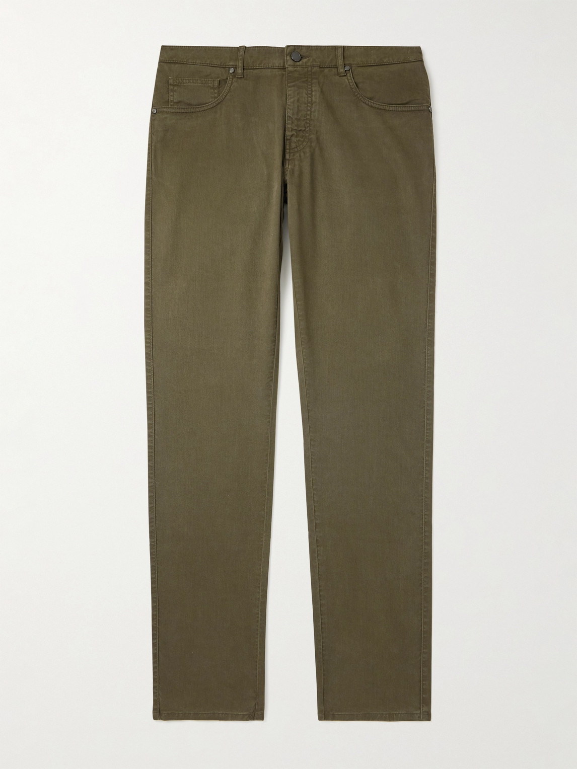 Purdey Slim-fit Straight-leg Cotton-blend Twill Trousers In Green