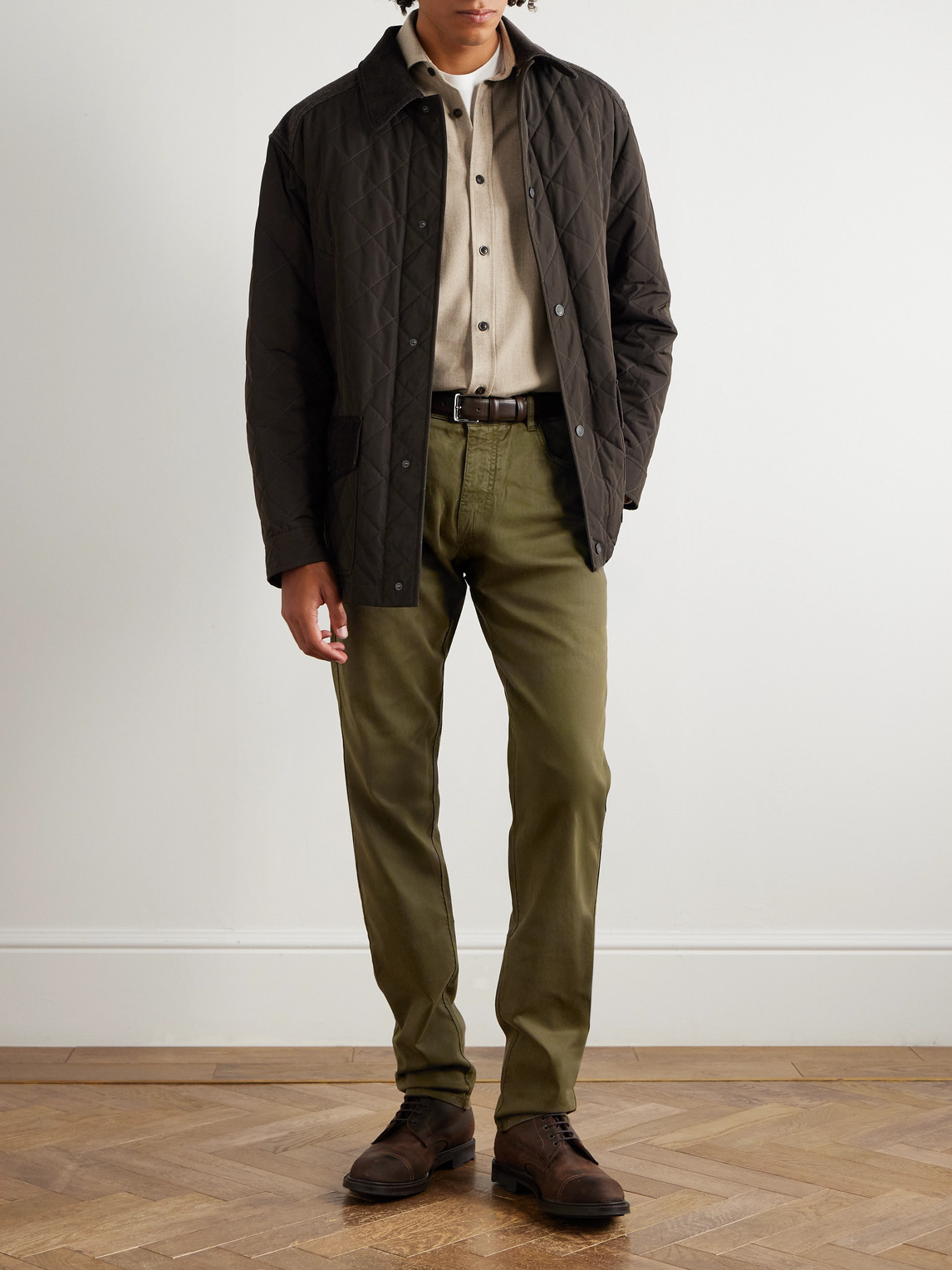 Purdey Slim-fit Straight-leg Cotton-blend Twill Trousers In Green