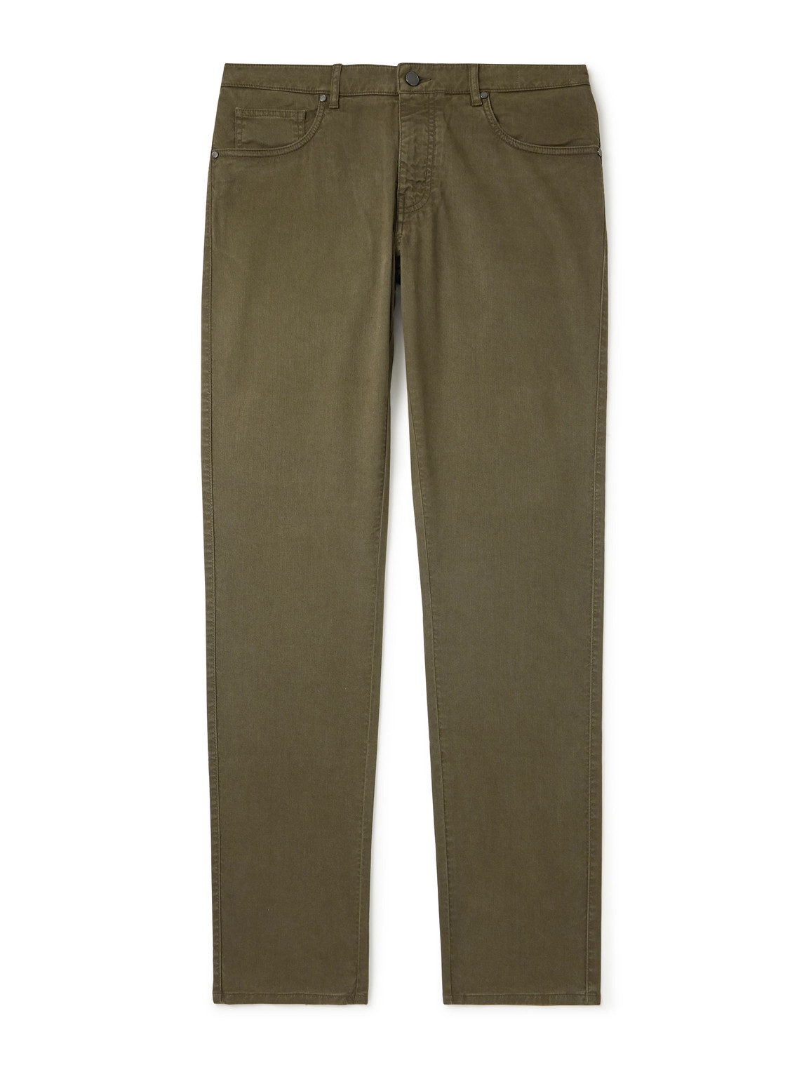 Purdey Slim-fit Straight-leg Cotton-blend Twill Trousers In Green