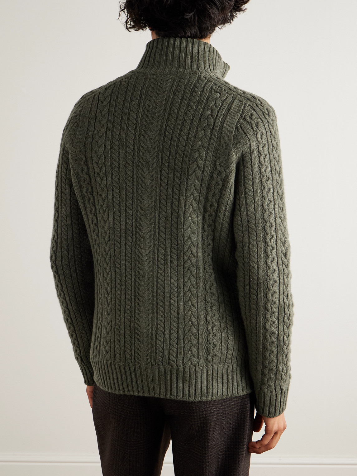 Purdey Burlington Cable-knit Wool And Cashmere Zip-up Cardigan In Green