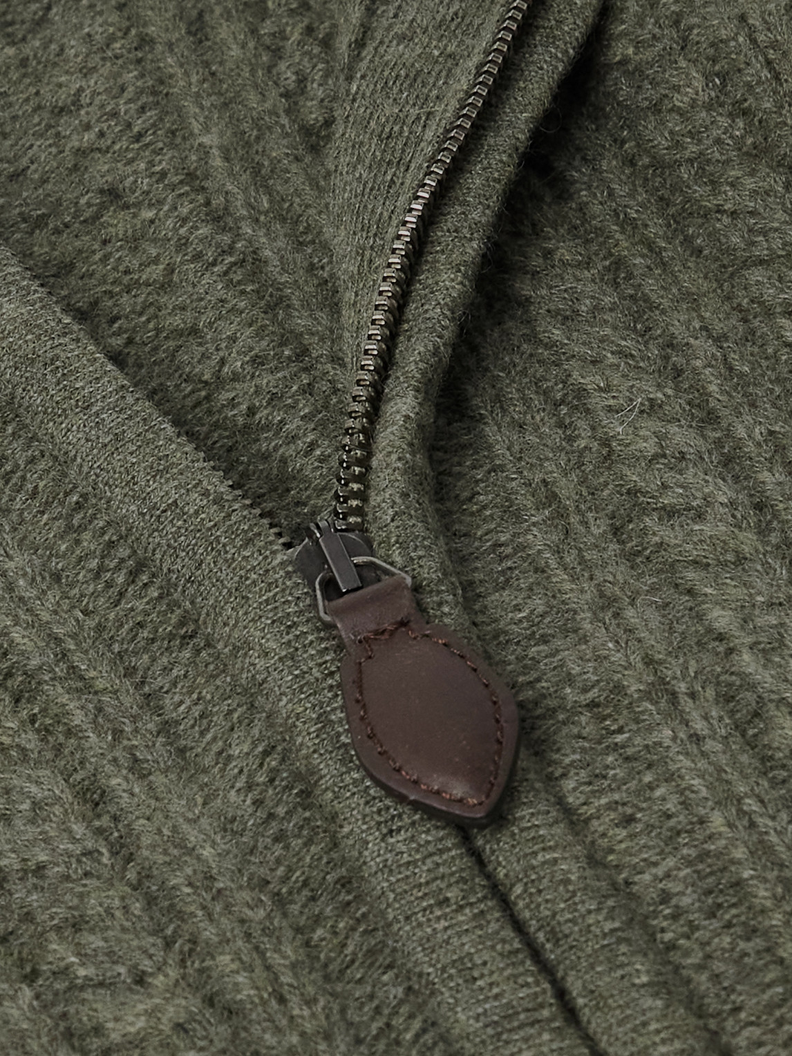 Purdey Burlington Cable-knit Wool And Cashmere Zip-up Cardigan In Green