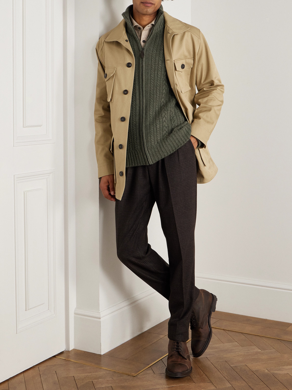 Purdey Burlington Cable-knit Wool And Cashmere Zip-up Cardigan In Green