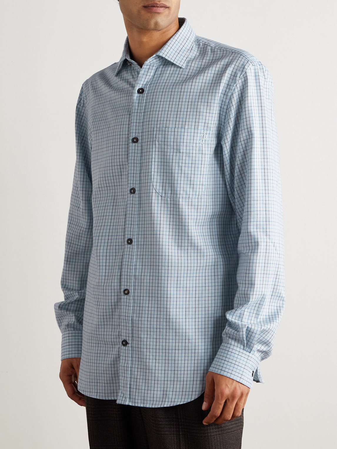 Purdey Checked Cotton And Cashmere-blend Shirt In Multi
