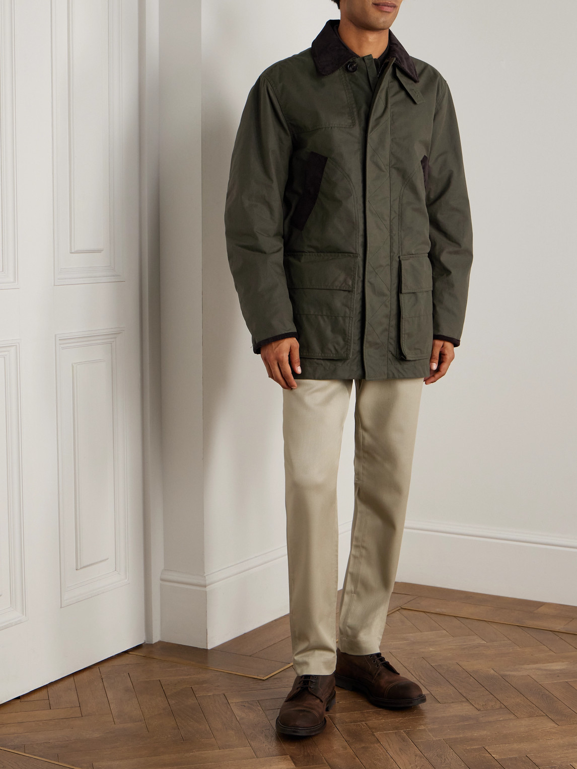 Purdey Pembroke Corduory-trimmed Cotton-canvas Coat In Green