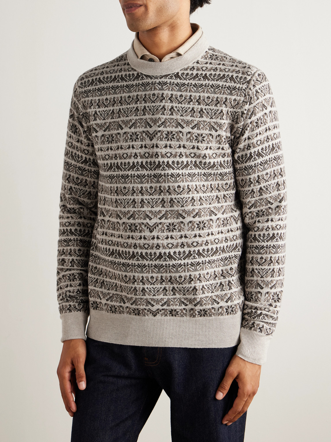 Purdey Vigo Slim-fit Fair Isle Wool Sweater In Gray