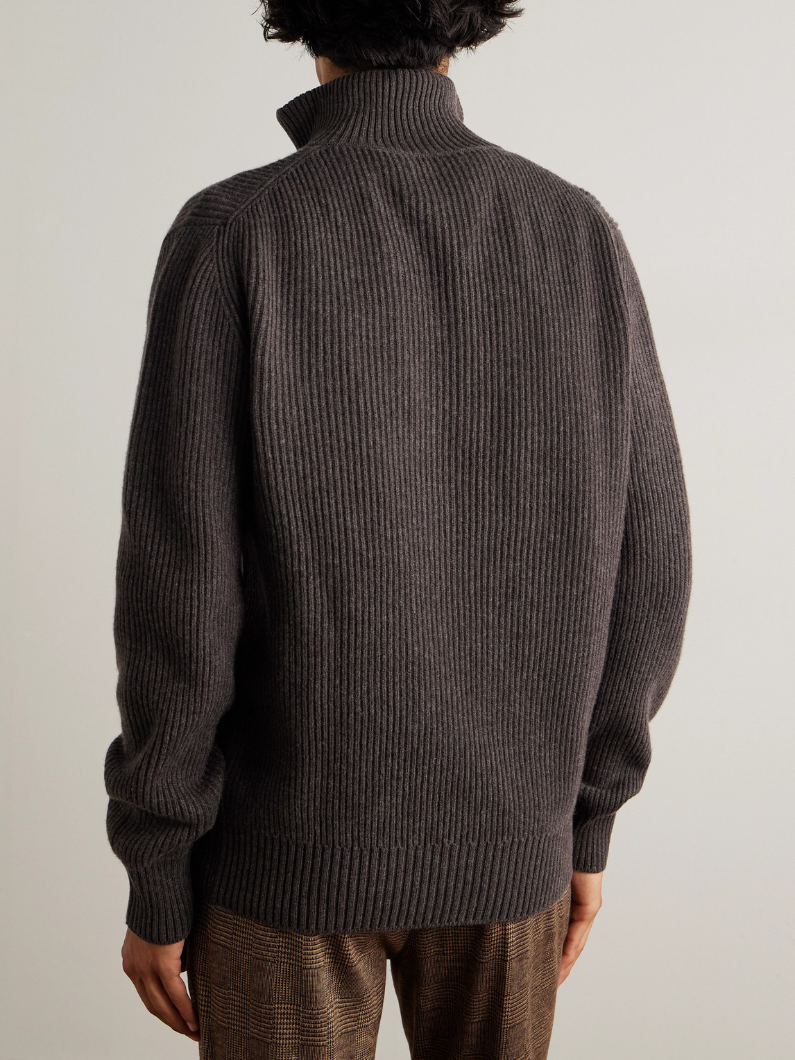Purdey Clifford Ribbed Wool And Cashmere-blend Half-zip Sweater In Brown