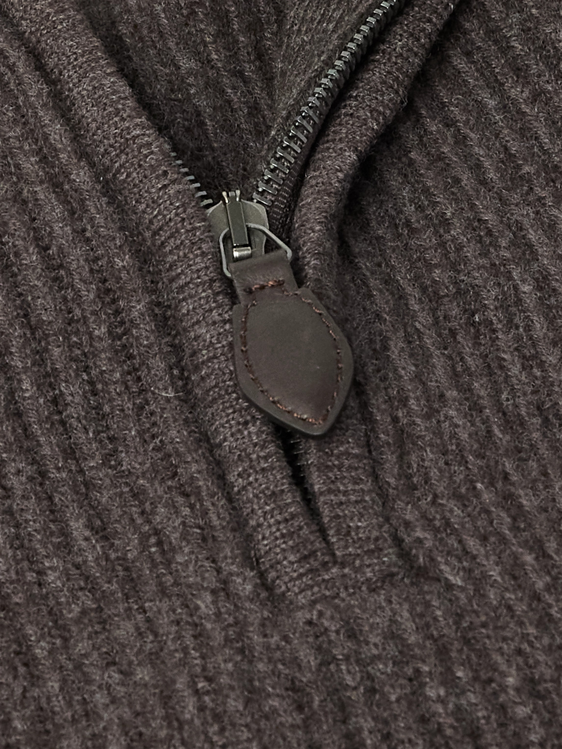 Purdey Clifford Ribbed Wool And Cashmere-blend Half-zip Sweater In Brown