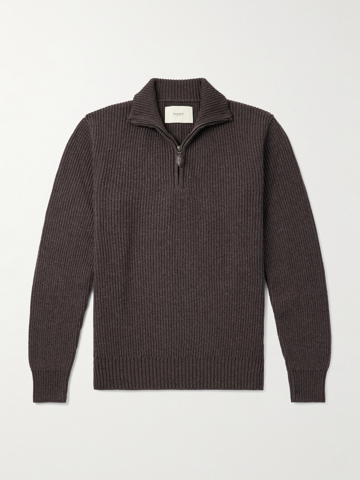 Purdey Clifford Ribbed Wool And Cashmere-blend Half-zip Sweater In Brown