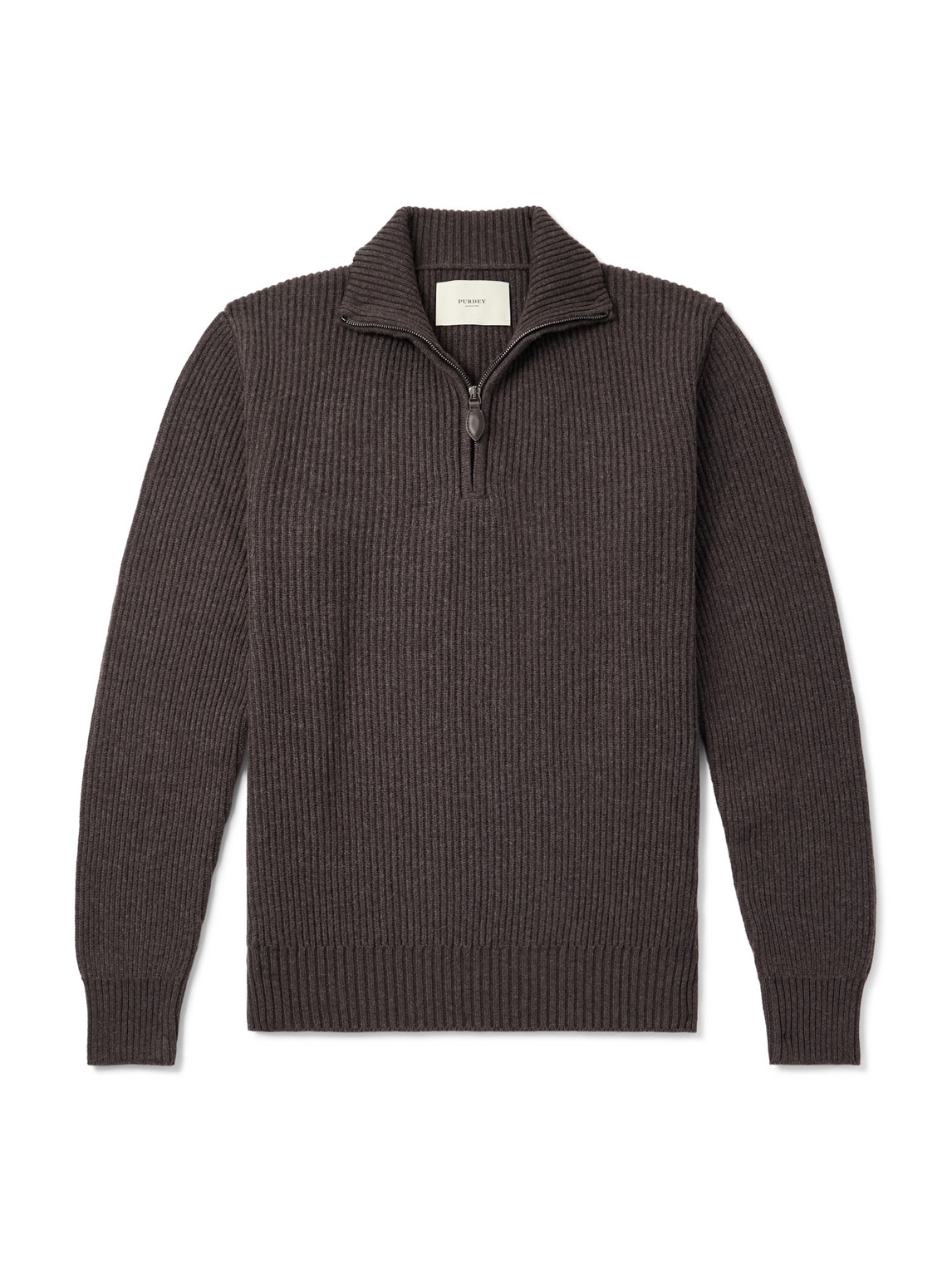 Purdey Clifford Ribbed Wool And Cashmere-blend Half-zip Sweater In Brown