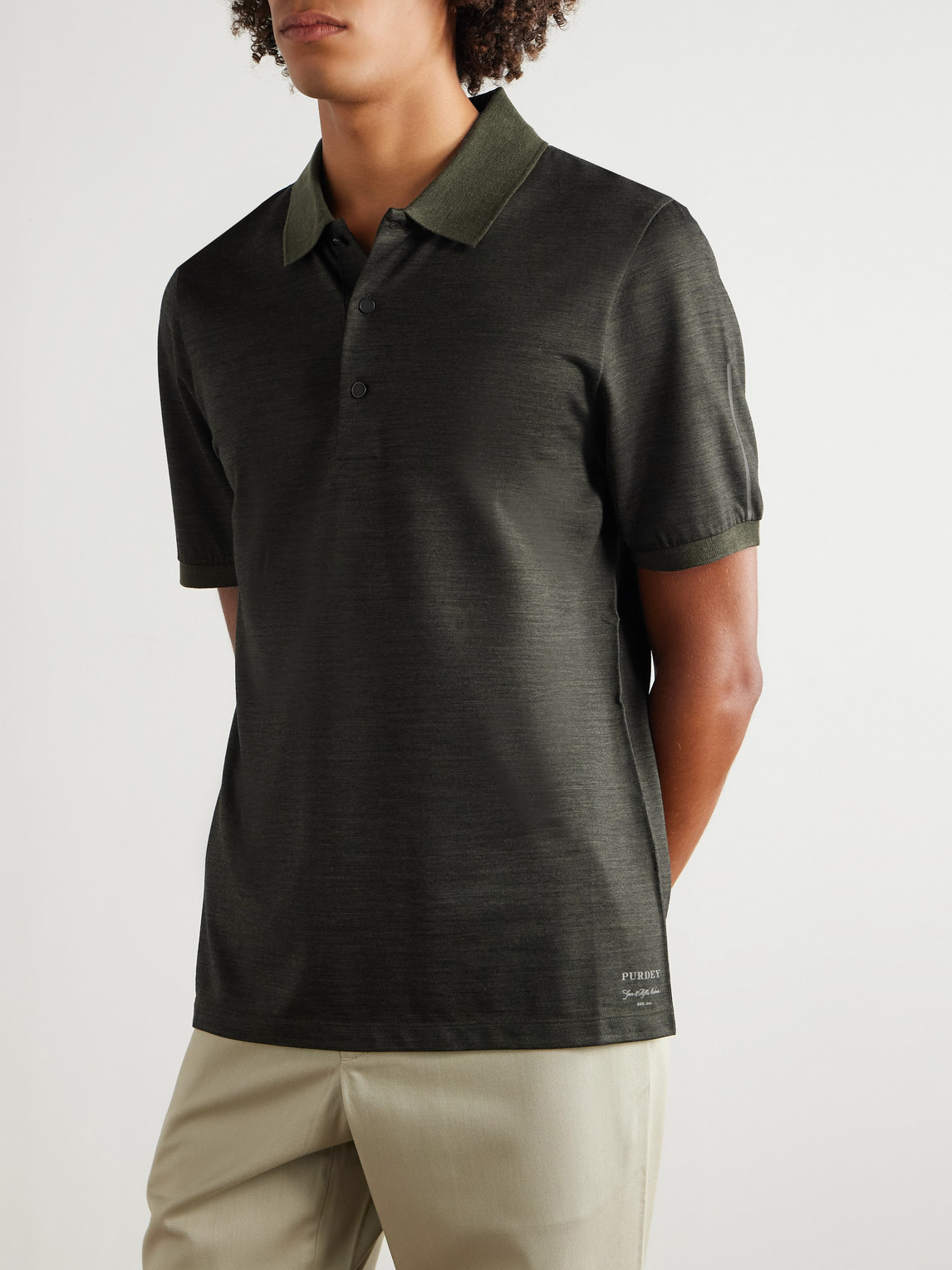 Purdey Merino Wool And Lyocell-blend Piqué Polo Shirt In Green
