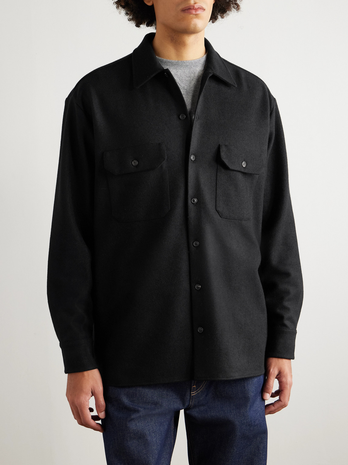  Ghiaia Cashmere - Wool Overshirt - Men - Black - L 
