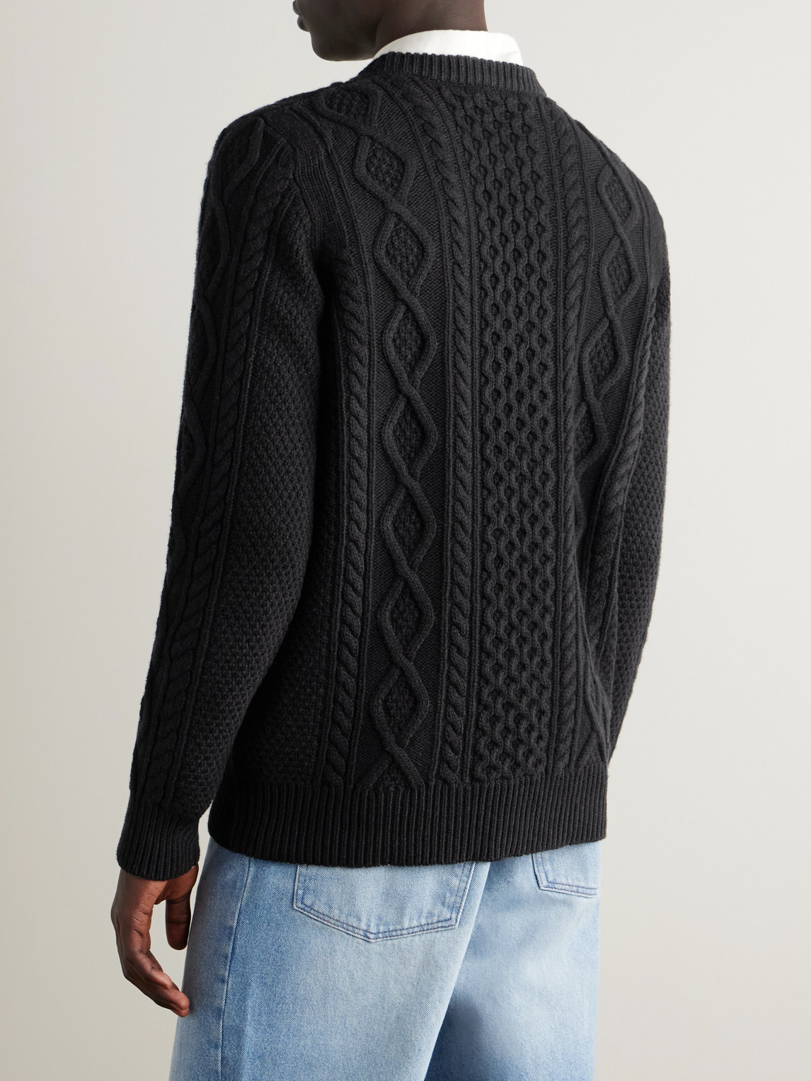  Ghiaia Cashmere - Pescatore Cable-knit Wool Sweater - Men - Black - M 