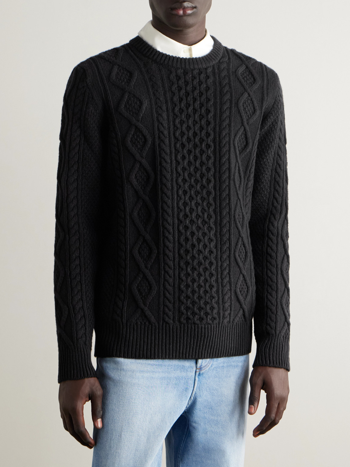  Ghiaia Cashmere - Pescatore Cable-knit Wool Sweater - Men - Black - M 