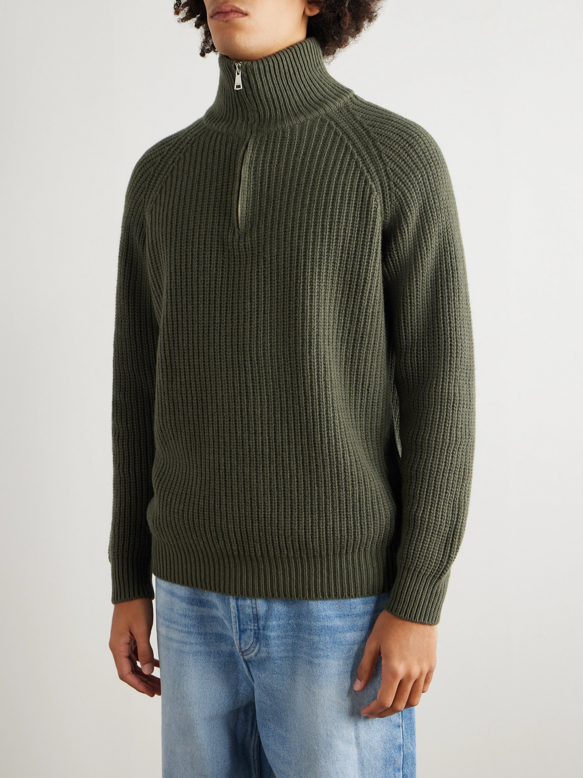  Ghiaia Cashmere - Ribbed Wool Half-zip Sweater - Men - Green - L 