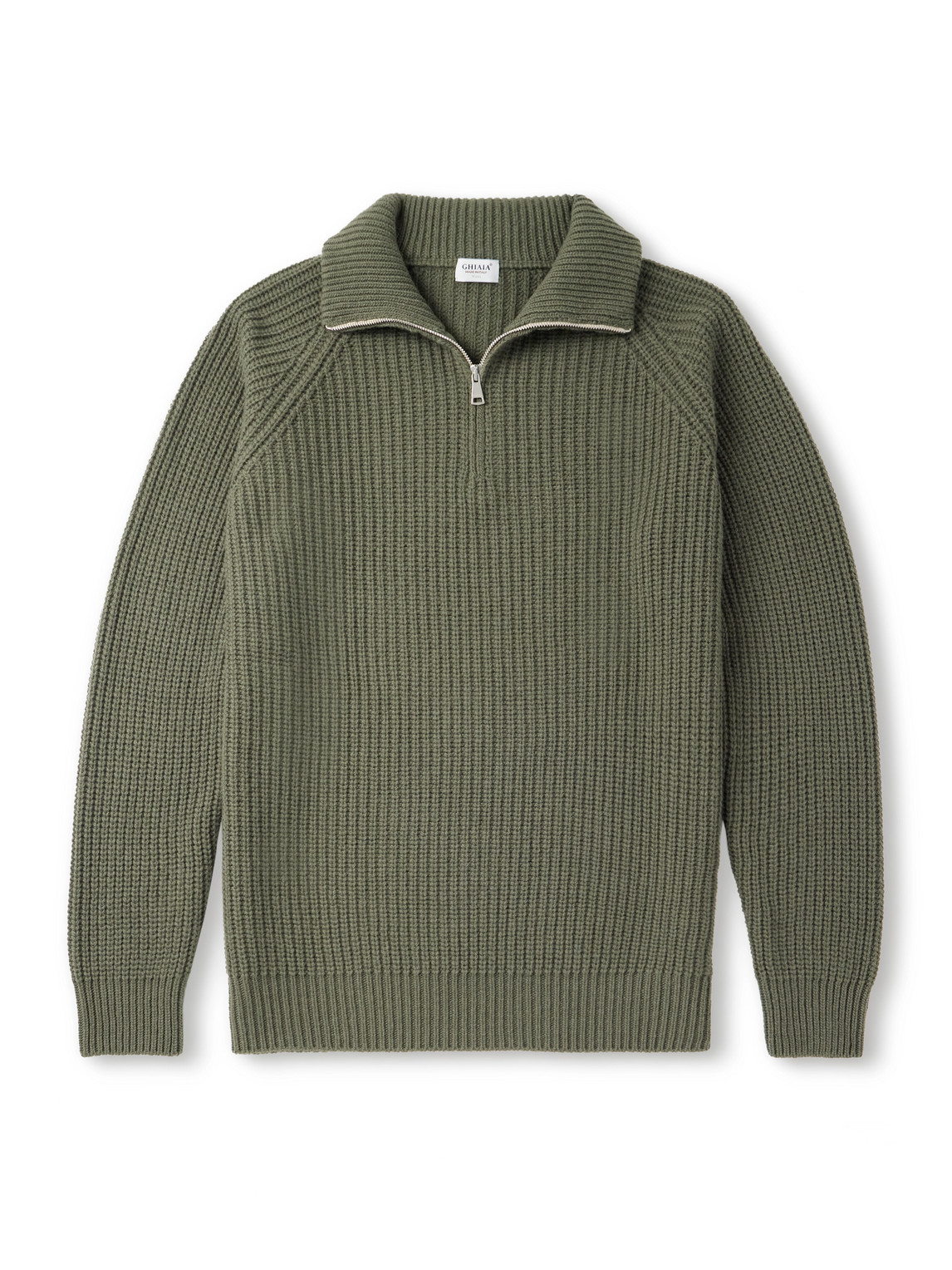 Ghiaia Cashmere Ribbed Wool Half-zip Sweater In Green