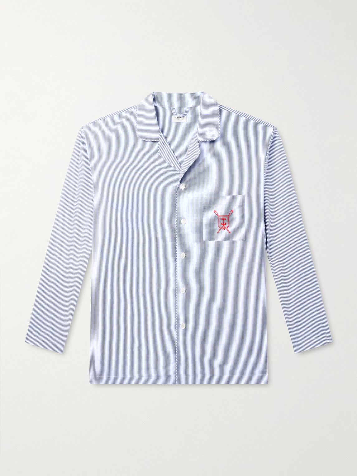 Ghiaia Cashmere Striped Cotton Pyjama Set In Blue