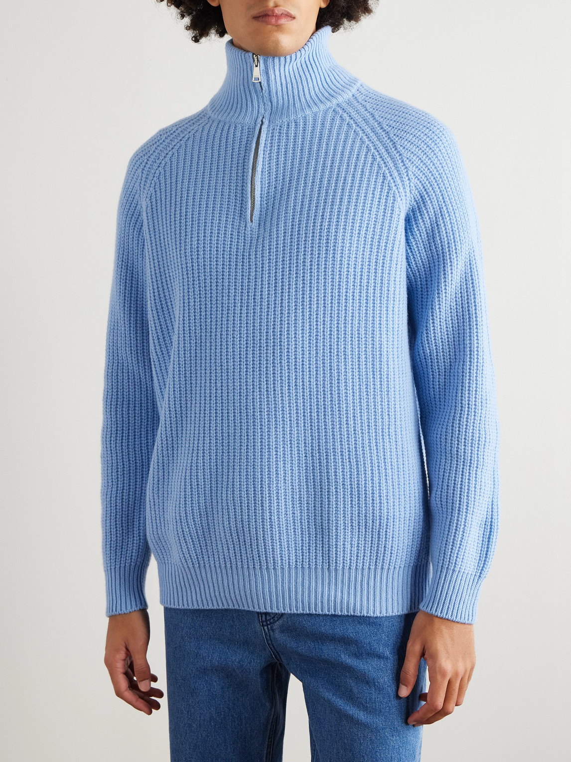  Ghiaia Cashmere - Ribbed Wool Half-zip Sweater - Men - Blue - M 