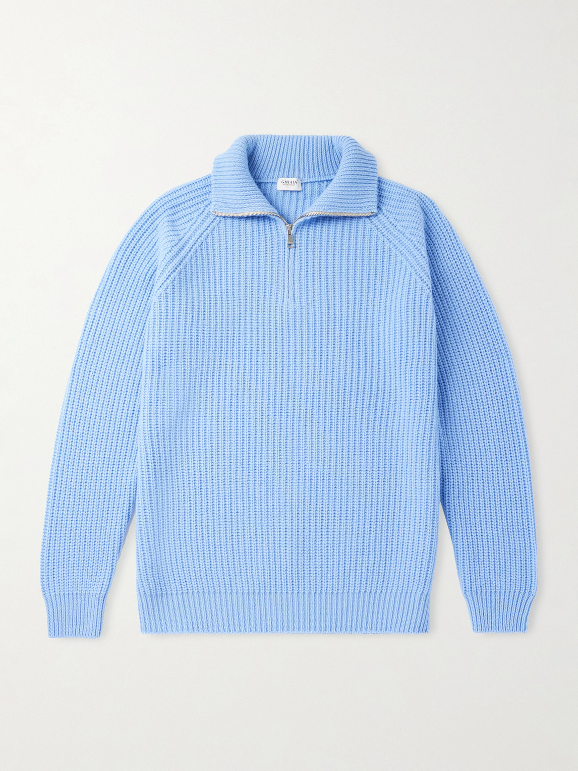 Ghiaia Cashmere Ribbed Wool Half-zip Sweater In Blue