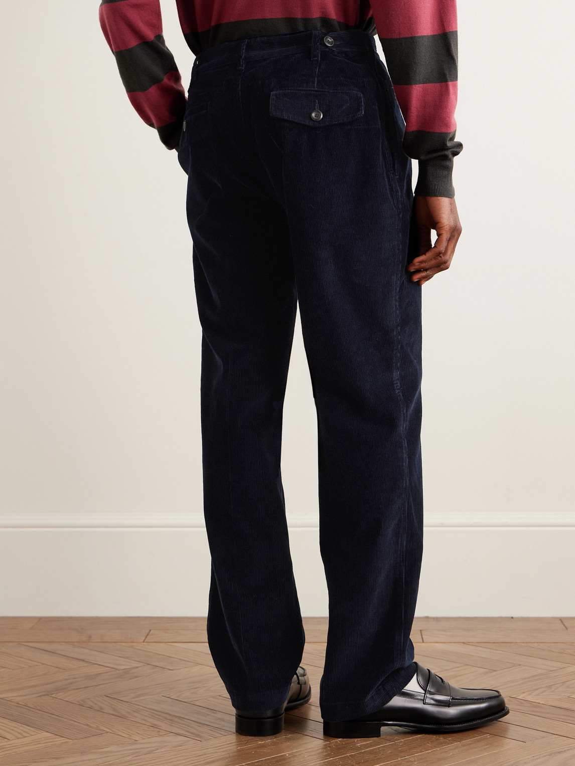 Drake's Games Tapered Pleated Cotton-corduroy Trousers In Blue