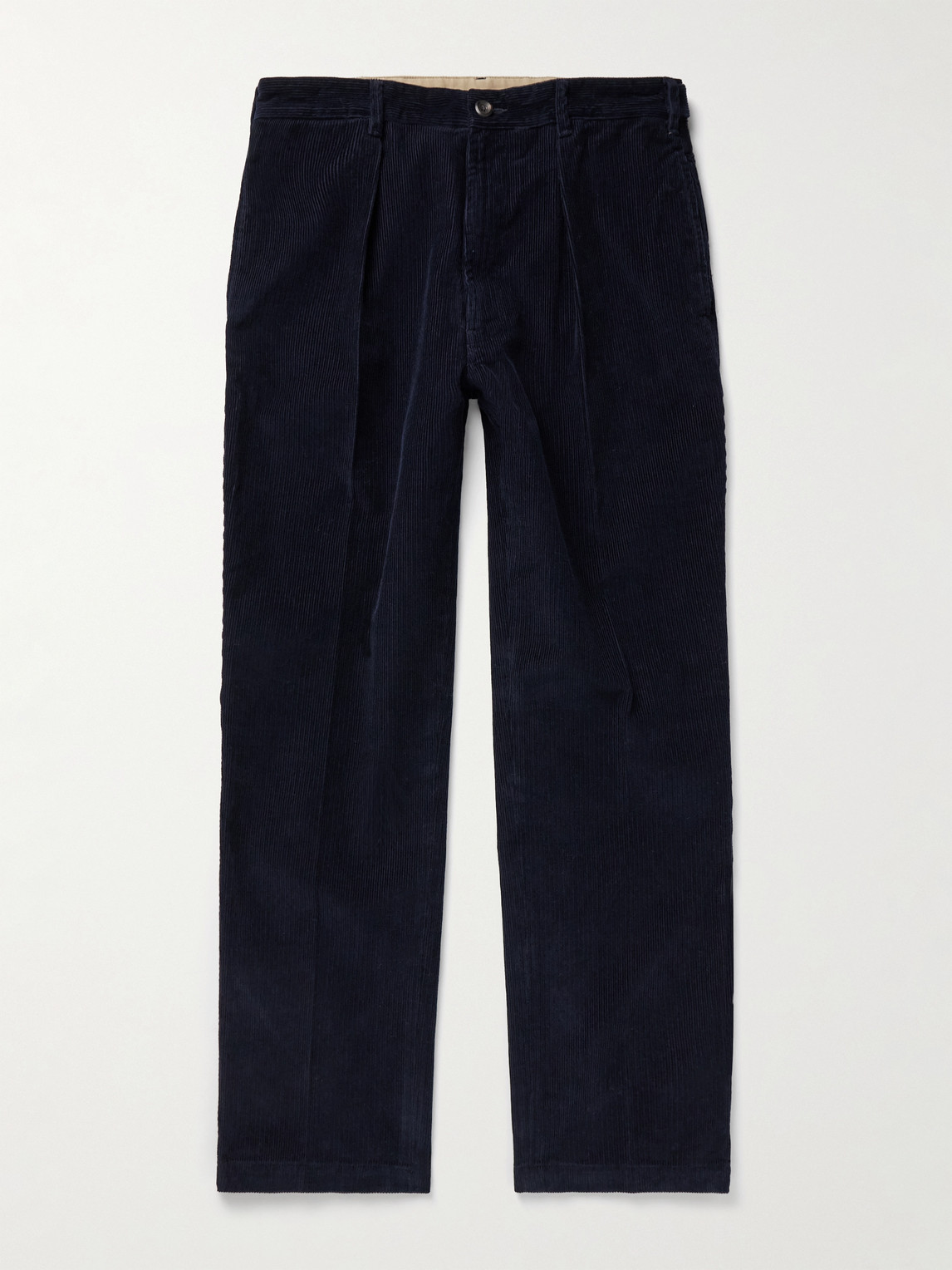 Drake's Games Tapered Pleated Cotton-corduroy Trousers In Blue