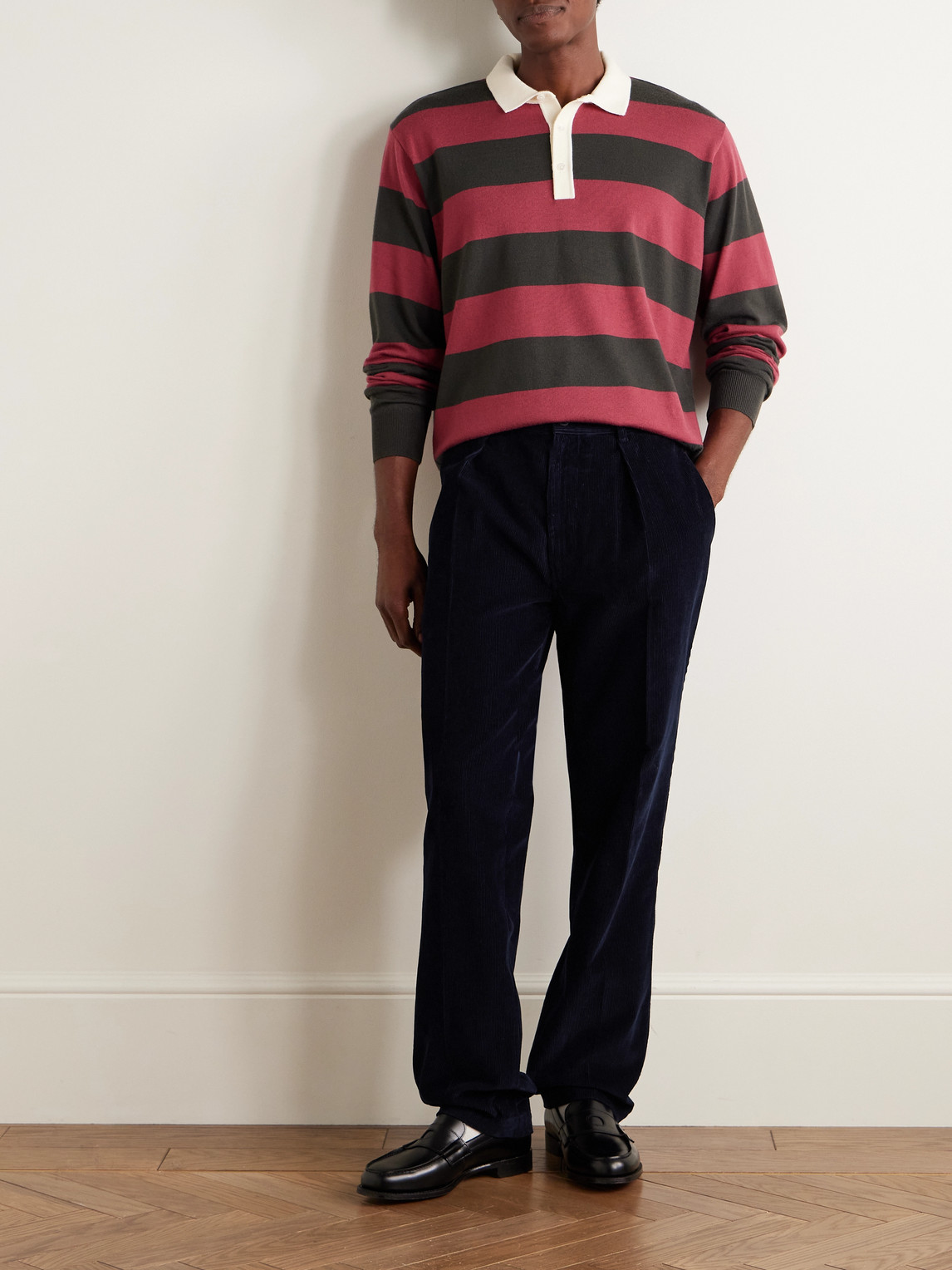 Drake's Games Tapered Pleated Cotton-corduroy Trousers In Blue