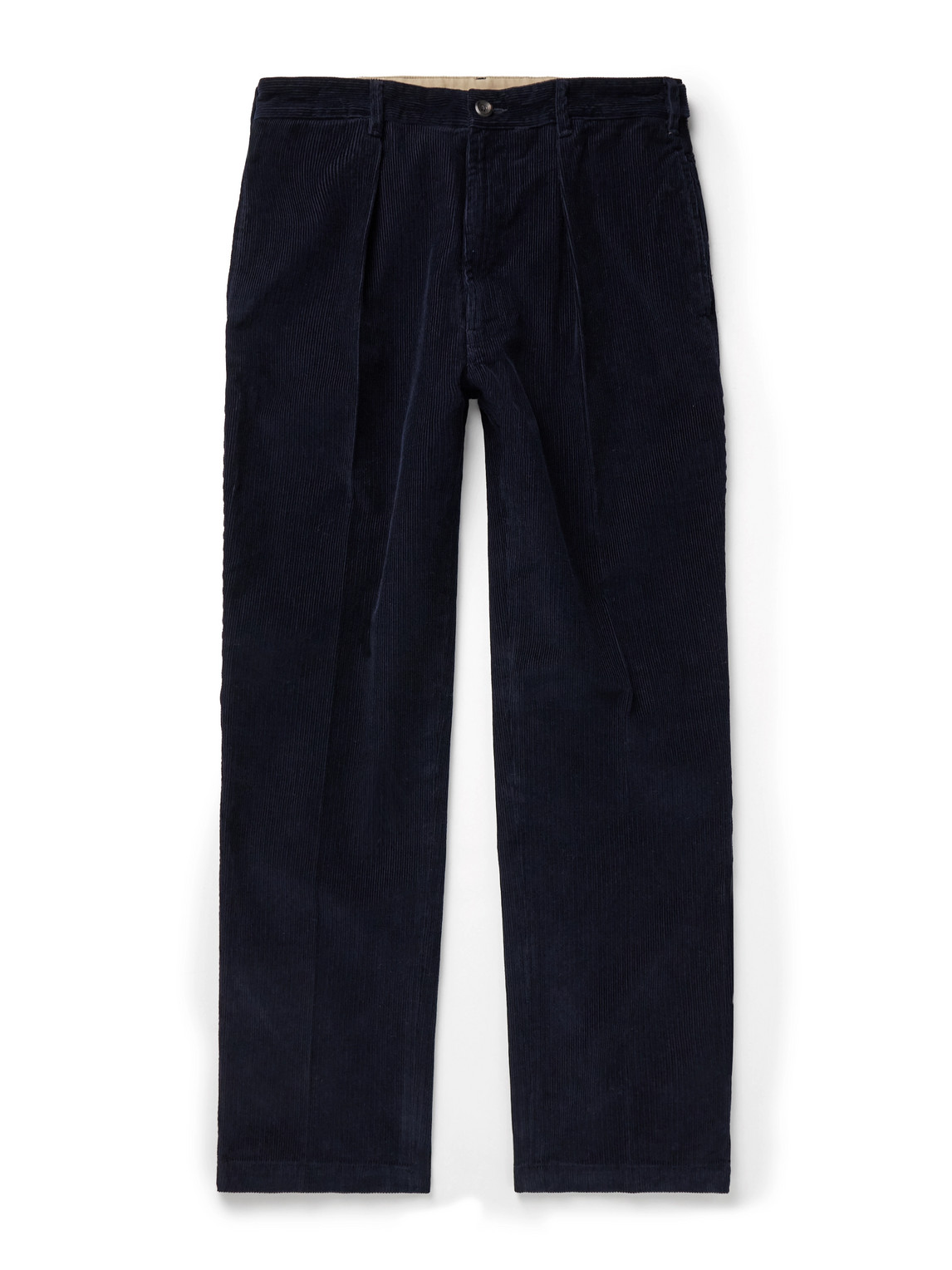 Drake's Games Tapered Pleated Cotton-corduroy Trousers In Blue