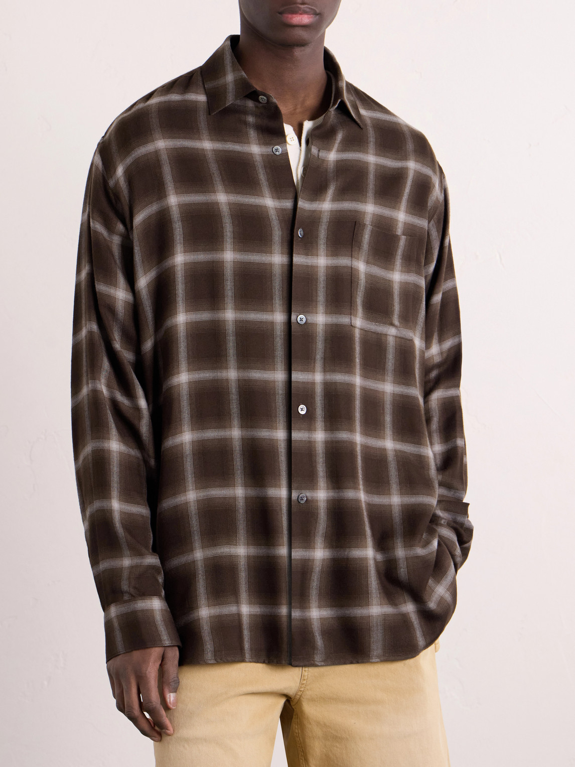  Ssstein - Checked Lyocell-blend Gauze Shirt - Men - Brown - S 