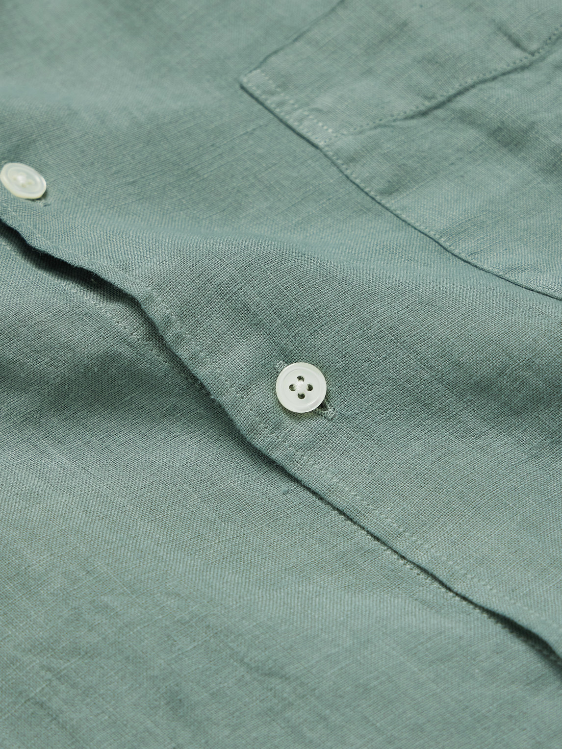 Hartford Premium Pat Grandad-collar Linen Shirt In Green