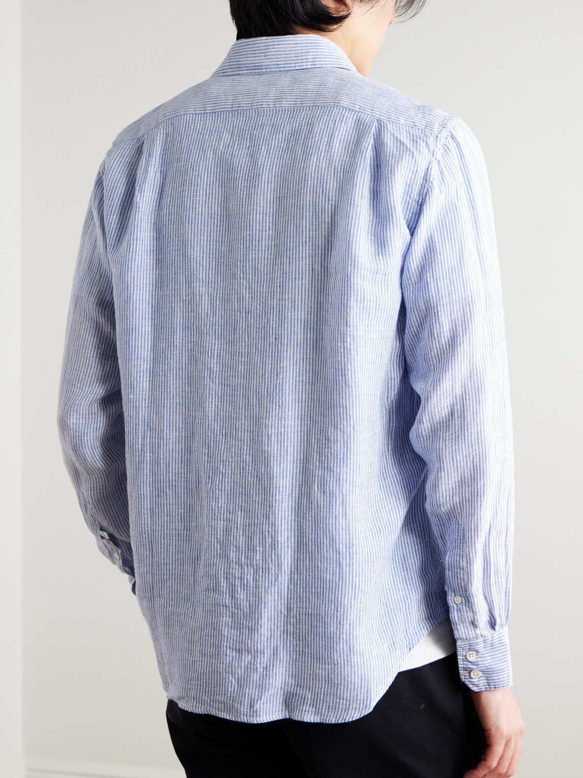 Hartford Paul Striped Linen Shirt In Blue