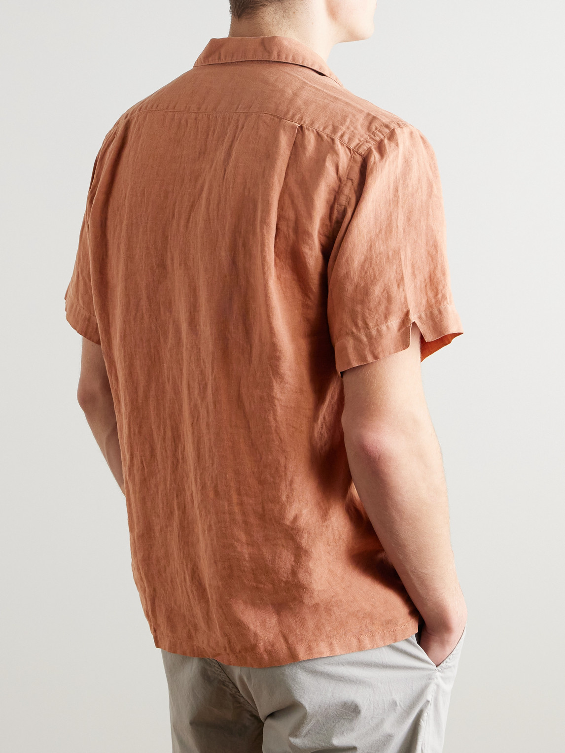 Hartford Palmito Mc Convertible-collar Linen Shirt In Orange