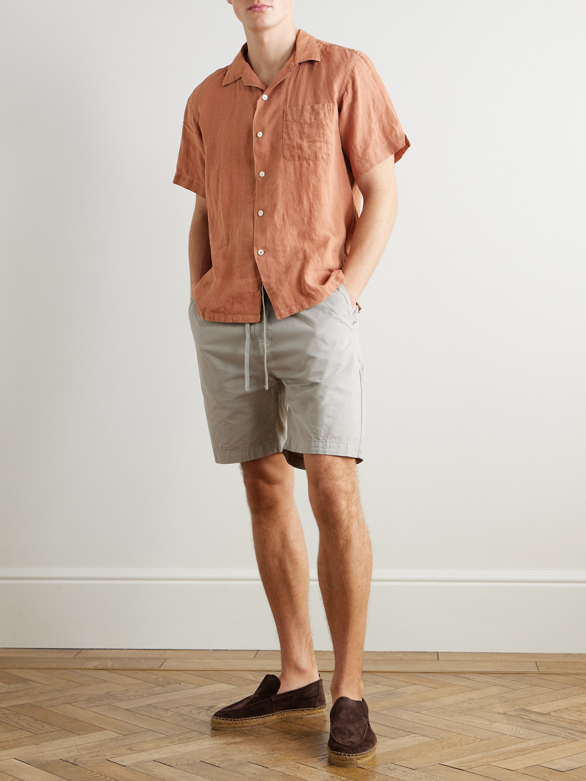 Hartford Palmito Mc Convertible-collar Linen Shirt In Orange