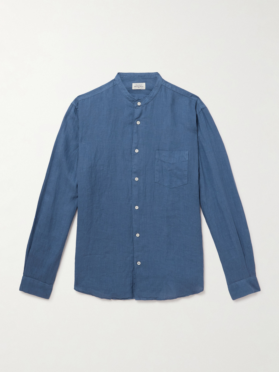 Hartford Premium Pat Grandad-collar Linen Shirt In Blue