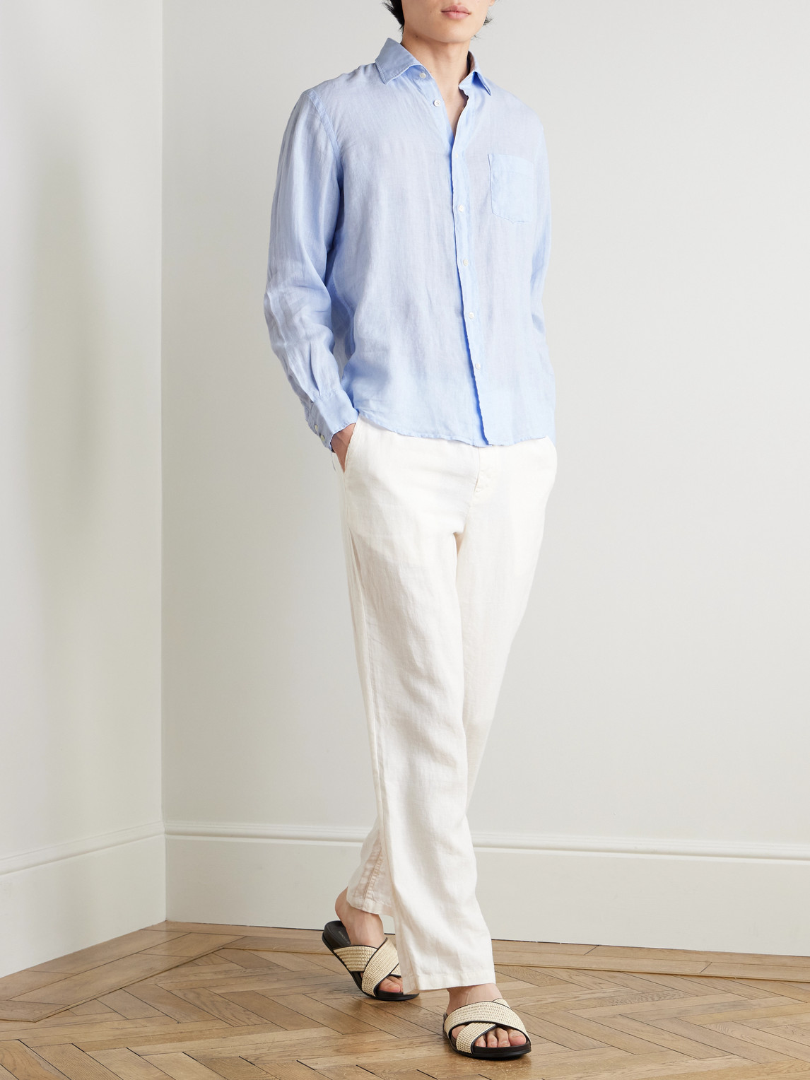 Hartford Paul Pat Linen Shirt In Blue