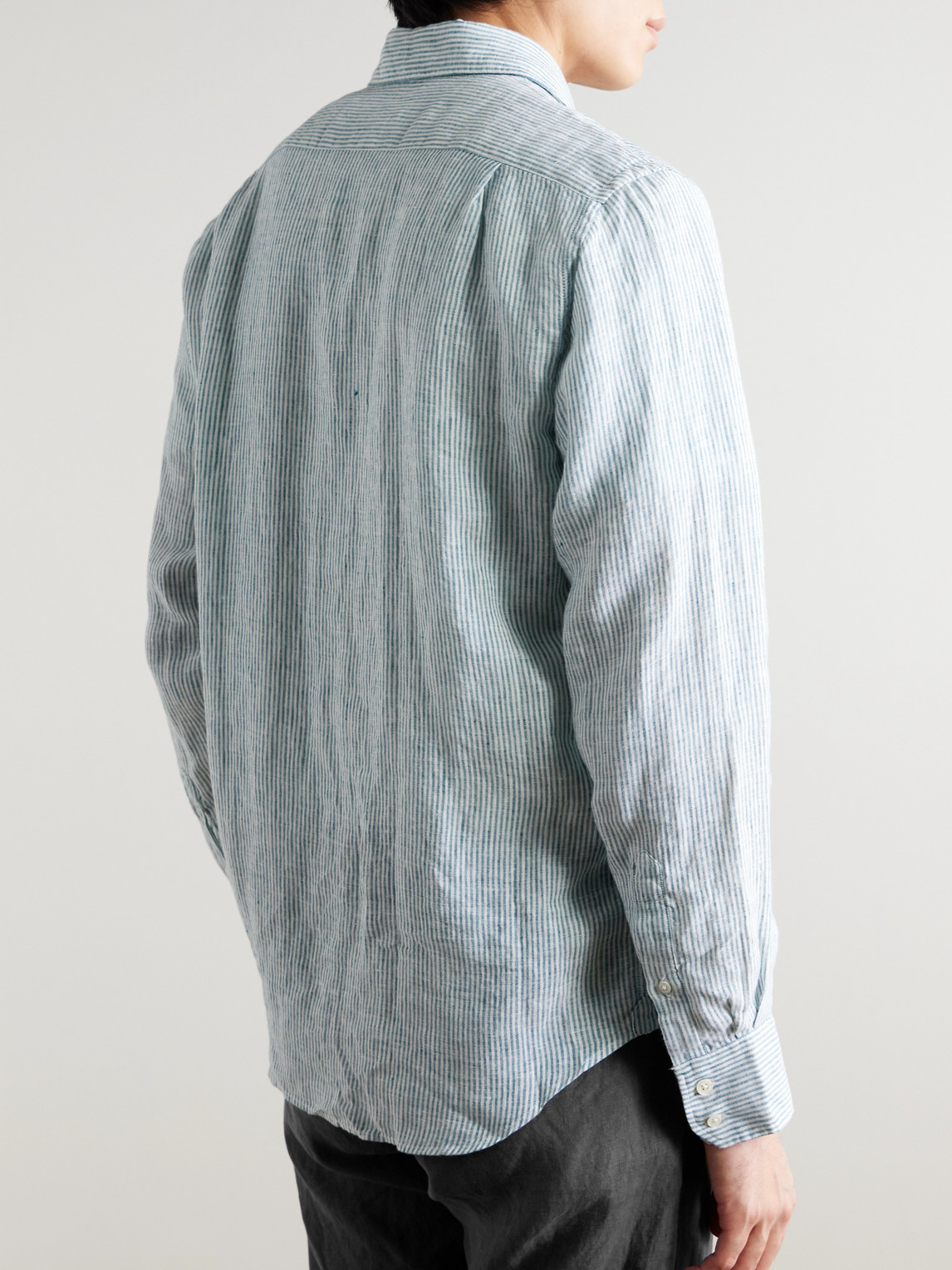 Hartford Paul Striped Linen Shirt In Blue