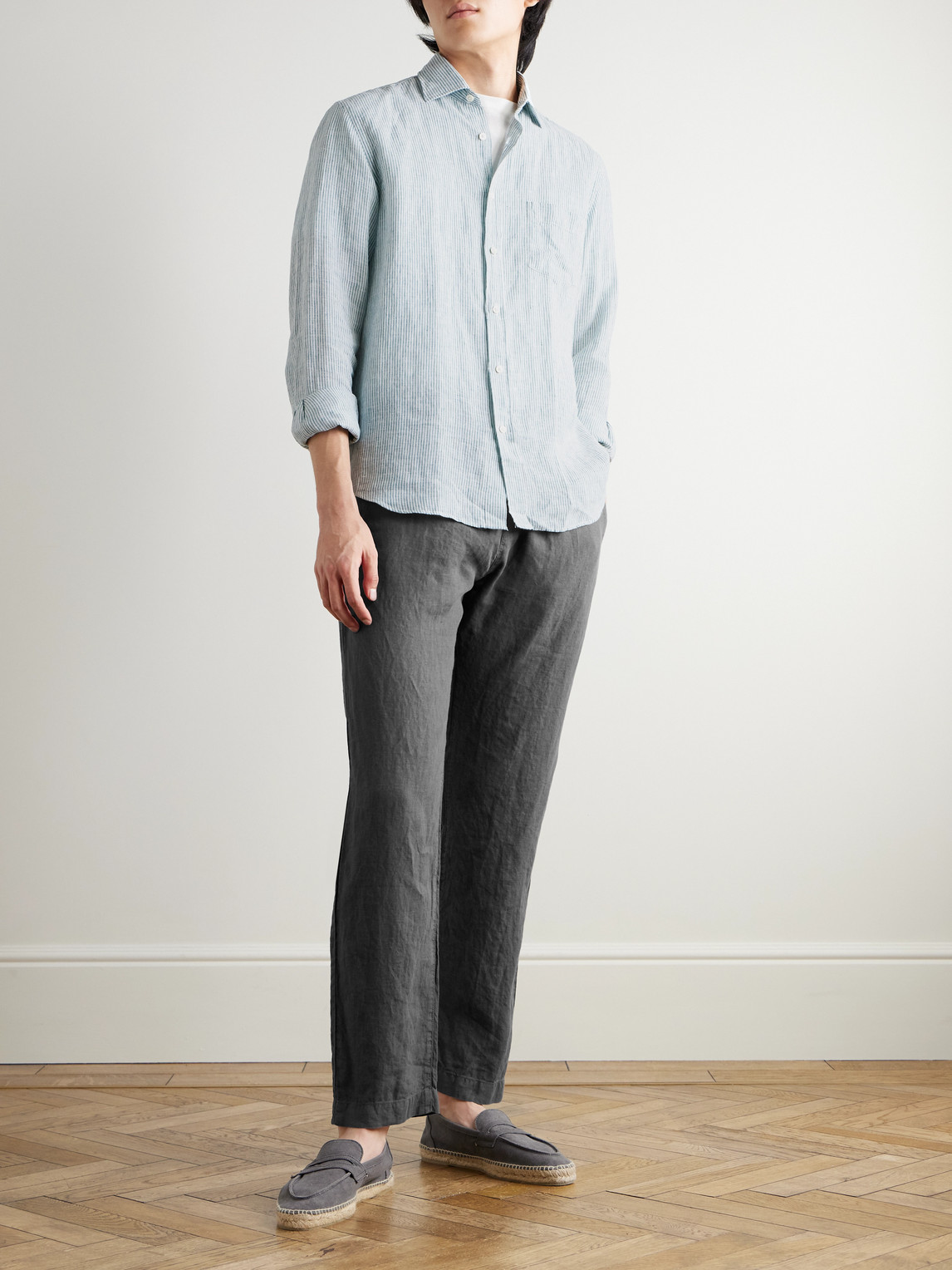 Hartford Paul Striped Linen Shirt In Blue