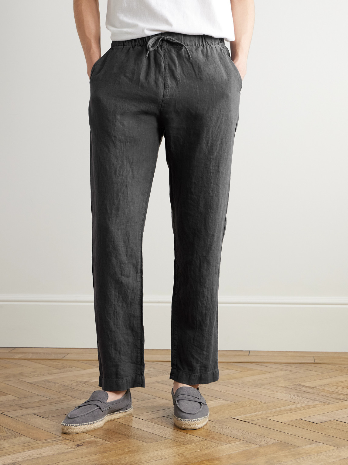 Hartford Joggy Straight-leg Linen Drawstring Trousers In Gray
