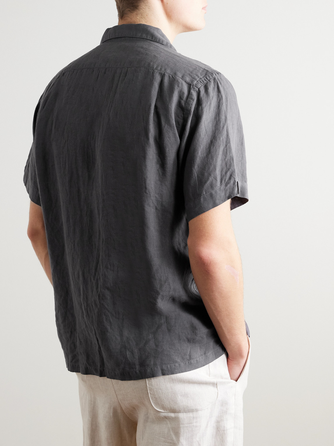 Hartford Palmito Mc Convertible-collar Linen Shirt In Gray